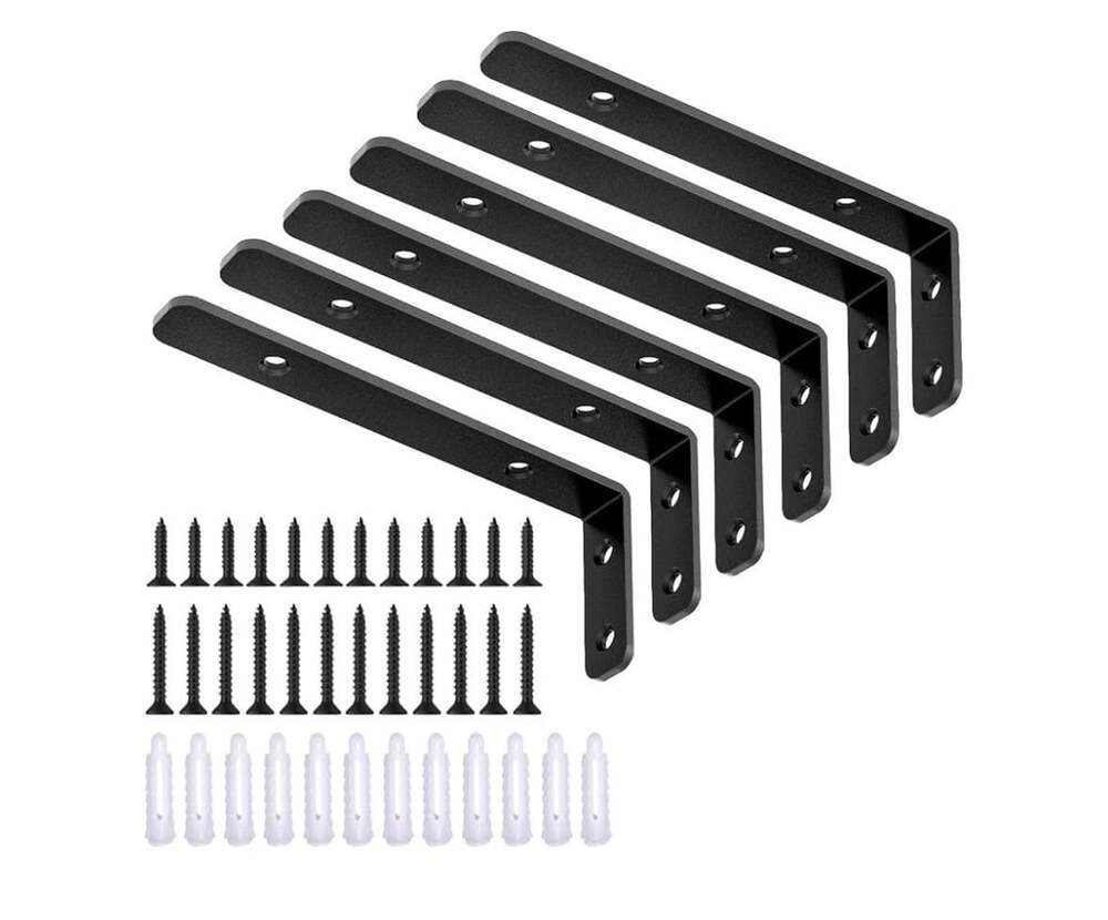 6PCS L Bracket, L 5"×H 2" Shelf Support 5x2 inch (light duty), Black